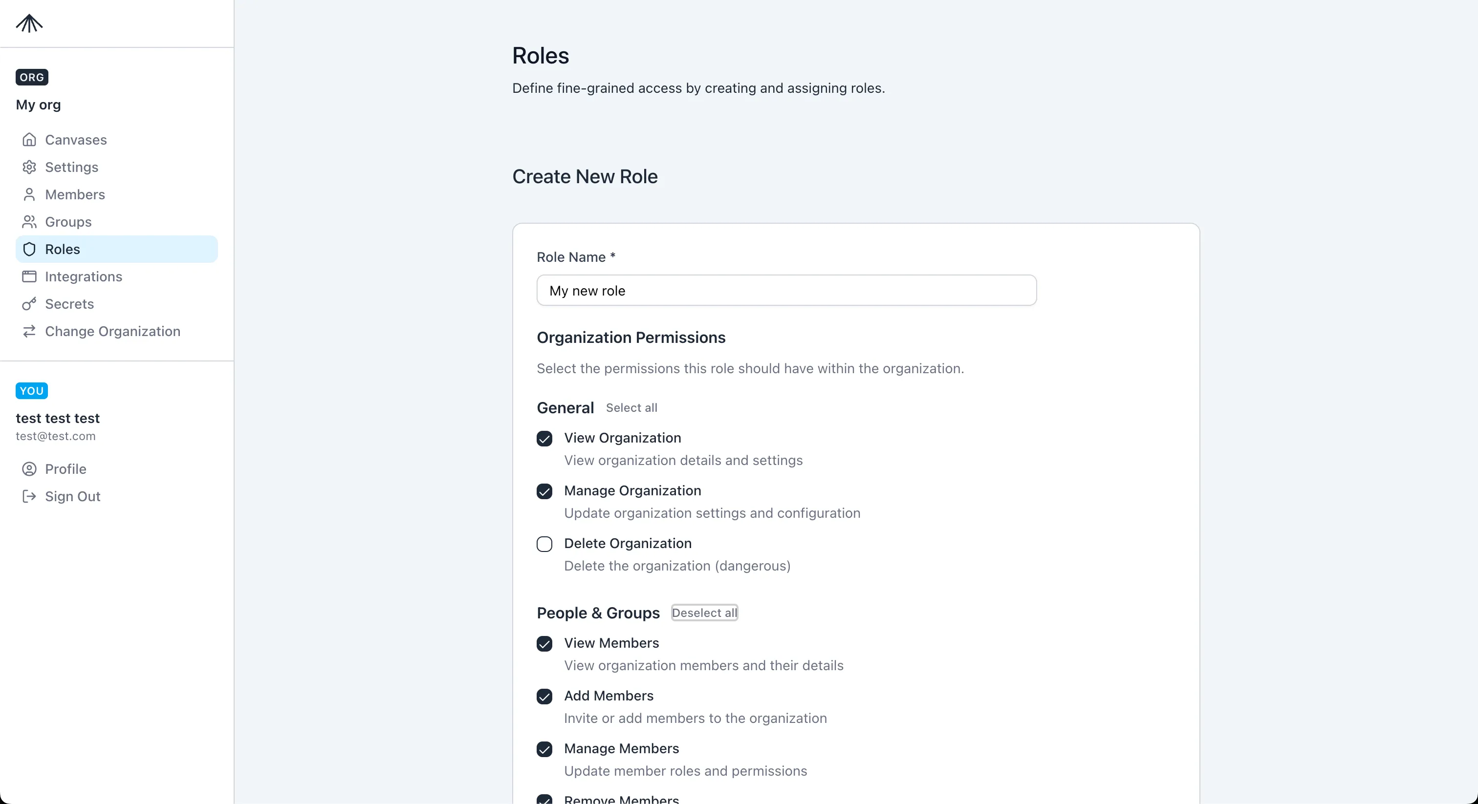 Create role page