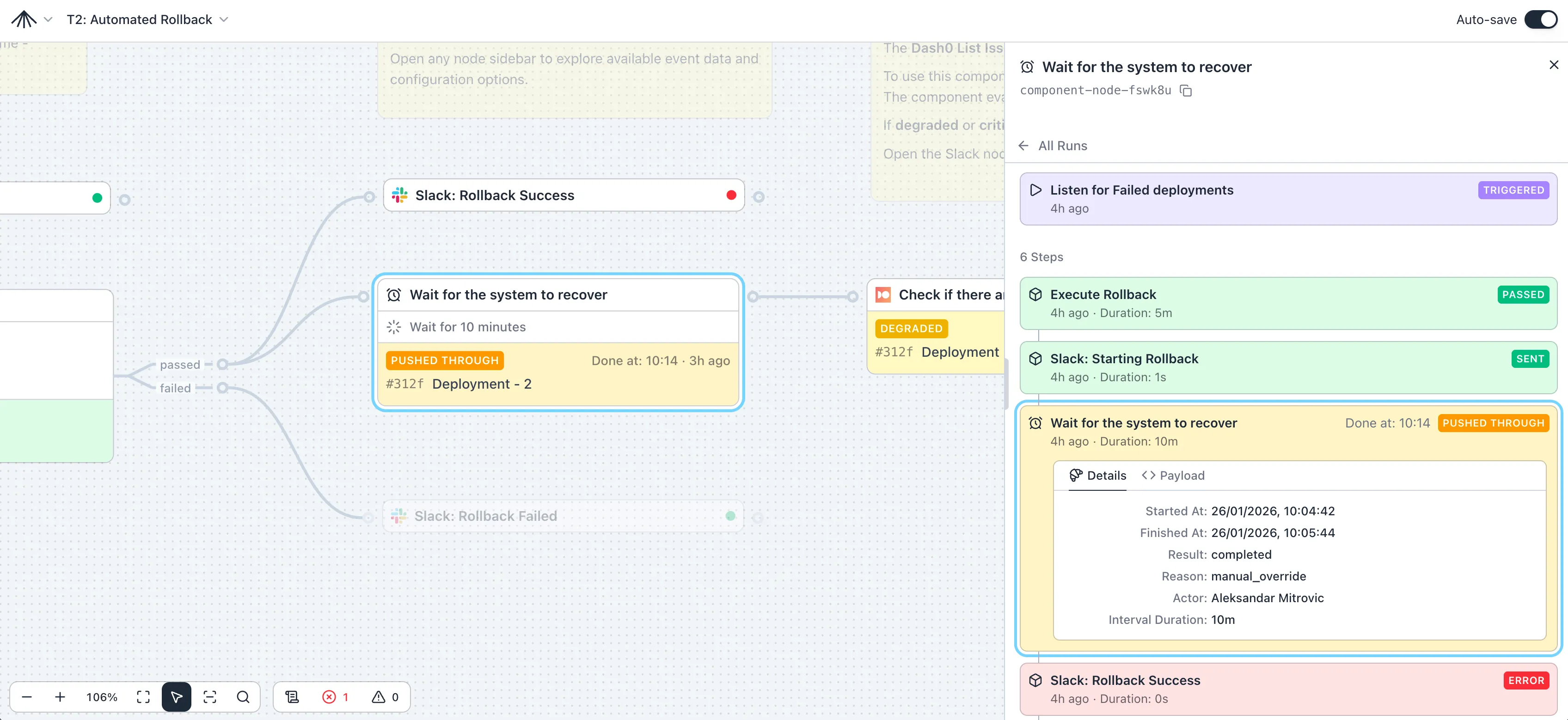 Run chain view showing end-to-end workflow execution history
